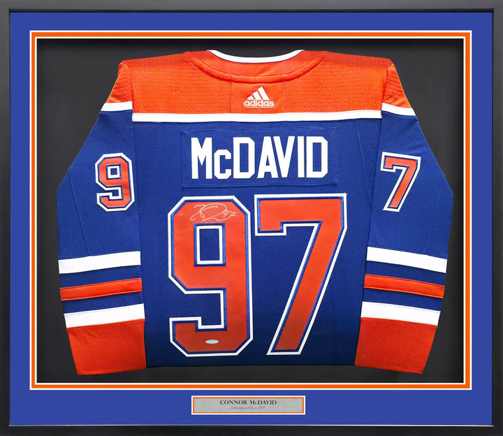 Edmonton Oilers Connor McDavid Signed Framed Blue Auth Adidas Jersey UDA Holo