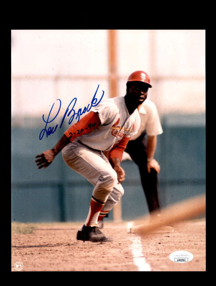 Lou Brock JSA Cert Signed  8x10 Photo Autographed Cardinals