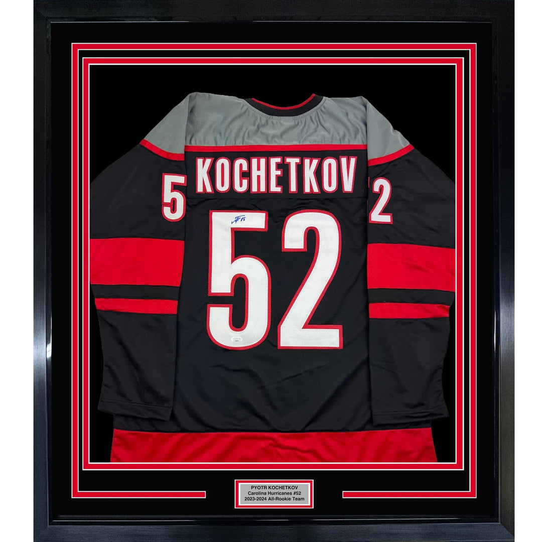 Framed Signed Pyotr Kochetkov 35x39 Carolina Black Jersey JSA COA
