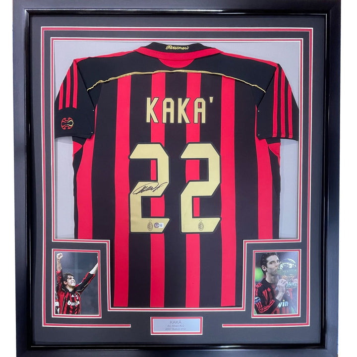 Framed Autoed/Signed Ricardo Kaka 33x42 AC Milan Black/Red Jersey BAS COA