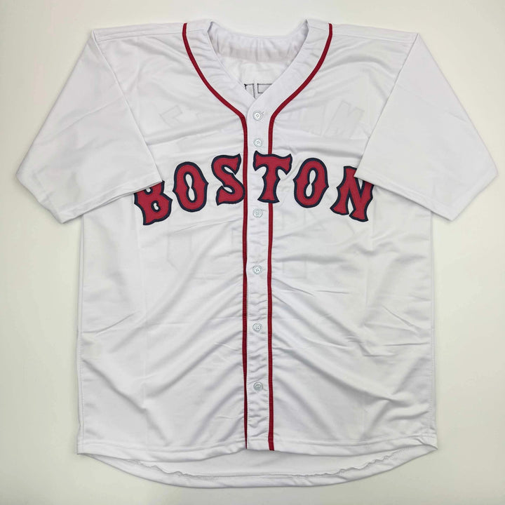 Autographed/Signed Pedro Martinez Boston White Baseball Jersey Beckett BAS COA