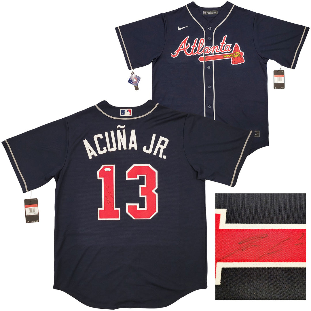 Atlanta Braves Ronald Acuna Jr. Autographed Signed Blue Nike Jersey Size L JSA