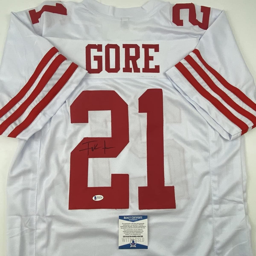 Autographed/Signed Frank Gore San Francisco White Jersey Beckett COA