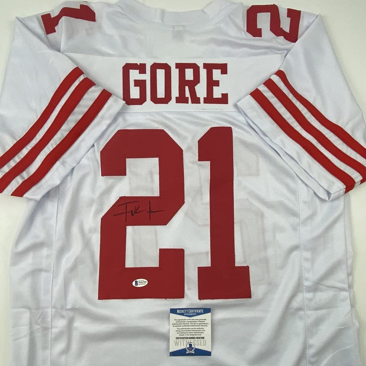 Autographed/Signed Frank Gore San Francisco White Jersey Beckett COA