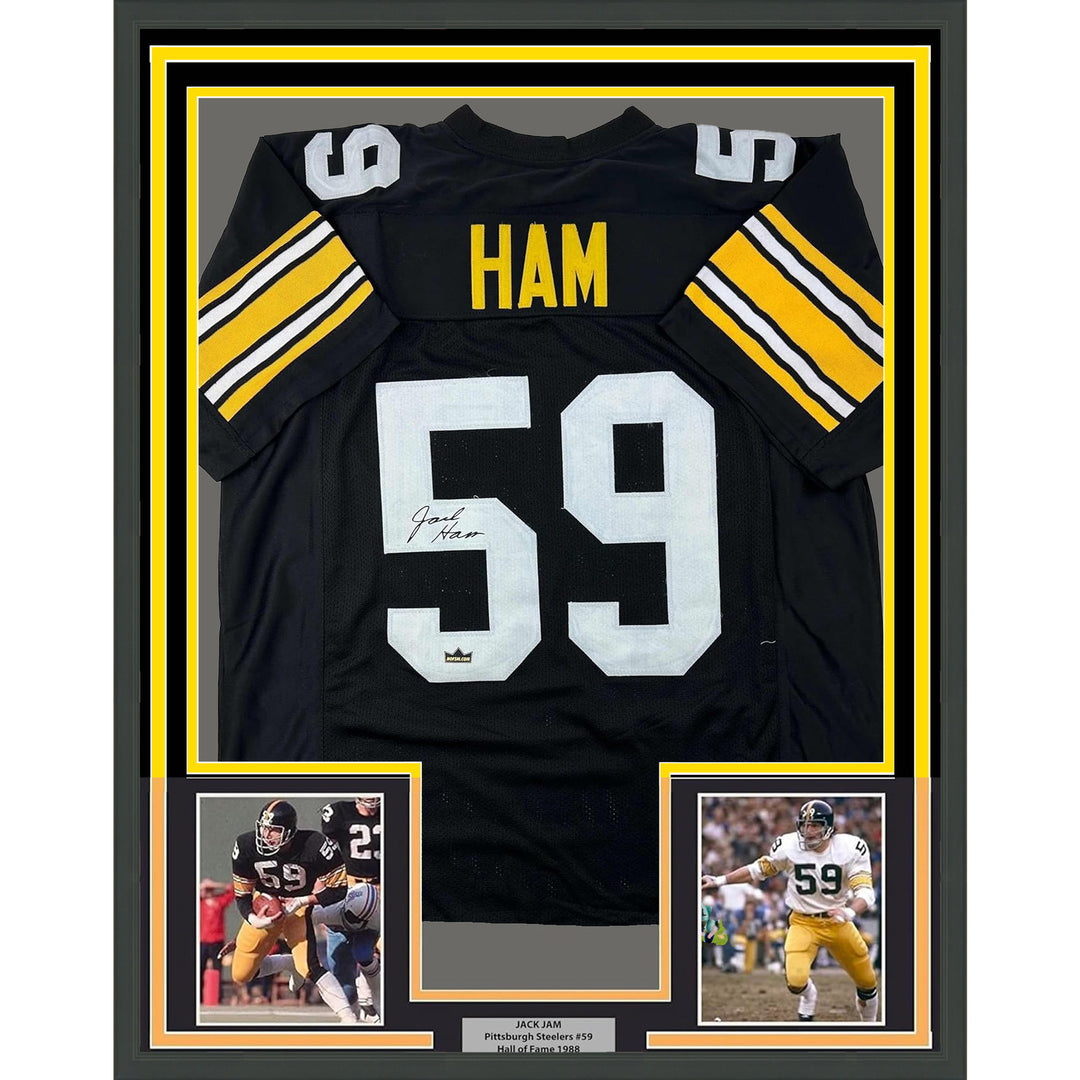 Framed Facsimile Autographed Jack Ham 35x39 Pittsburgh Black Reprint Jersey