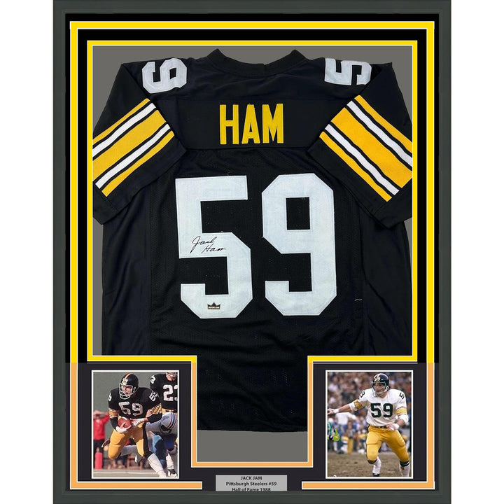 Framed Facsimile Autographed Jack Ham 35x39 Pittsburgh Black Reprint Jersey