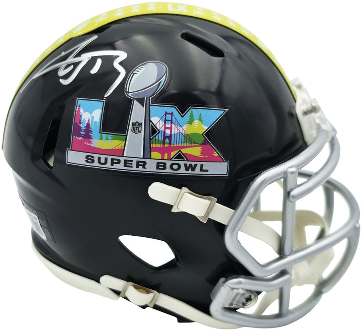 AJ Barner Signed Seahawks Black SB LX Logo Speed Mini Helmet Beckett Witness