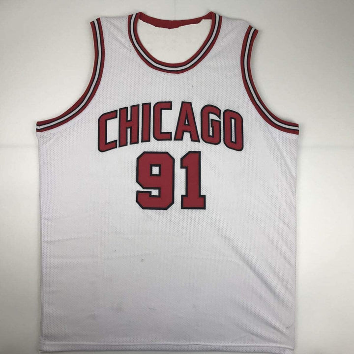 Autographed/Signed DENNIS RODMAN Chicago White Basketball Jersey JSA COA Auto