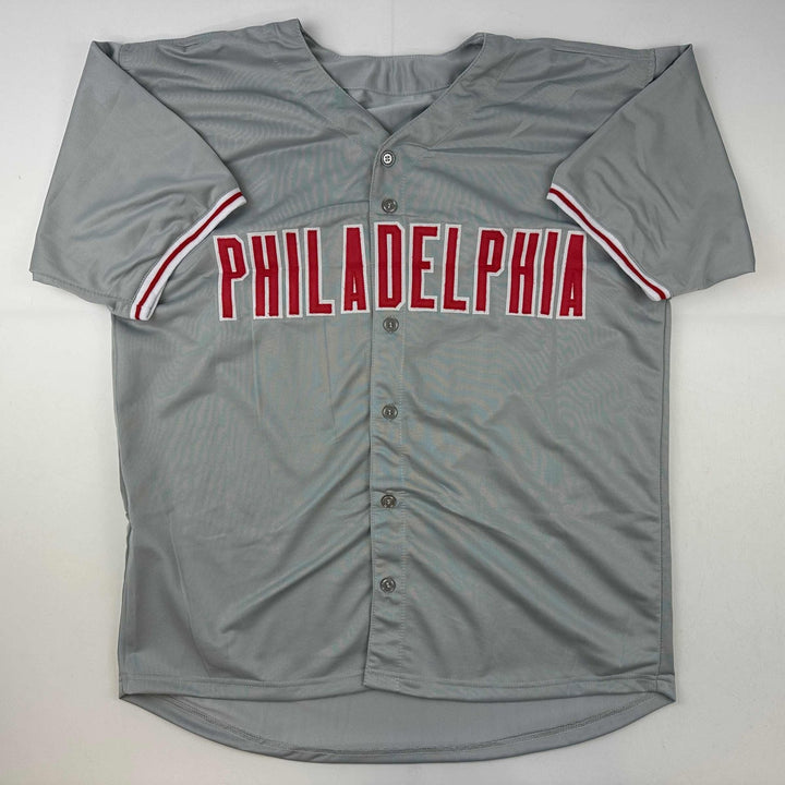 Autographed/Signed Trea Turner Philadelphia Grey Jersey Beckett BAS COA
