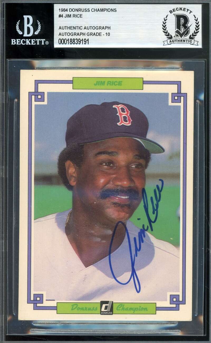 Jim Rice Gem Mint 10 Beckett BAS Signed 1984 Donruss Champions Autograph