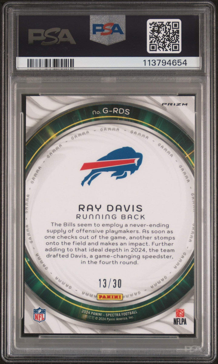 Graded 2024 Panini Spectra Ray Davis #GRDSS Gamma Meta /30 Football Card PSA 10