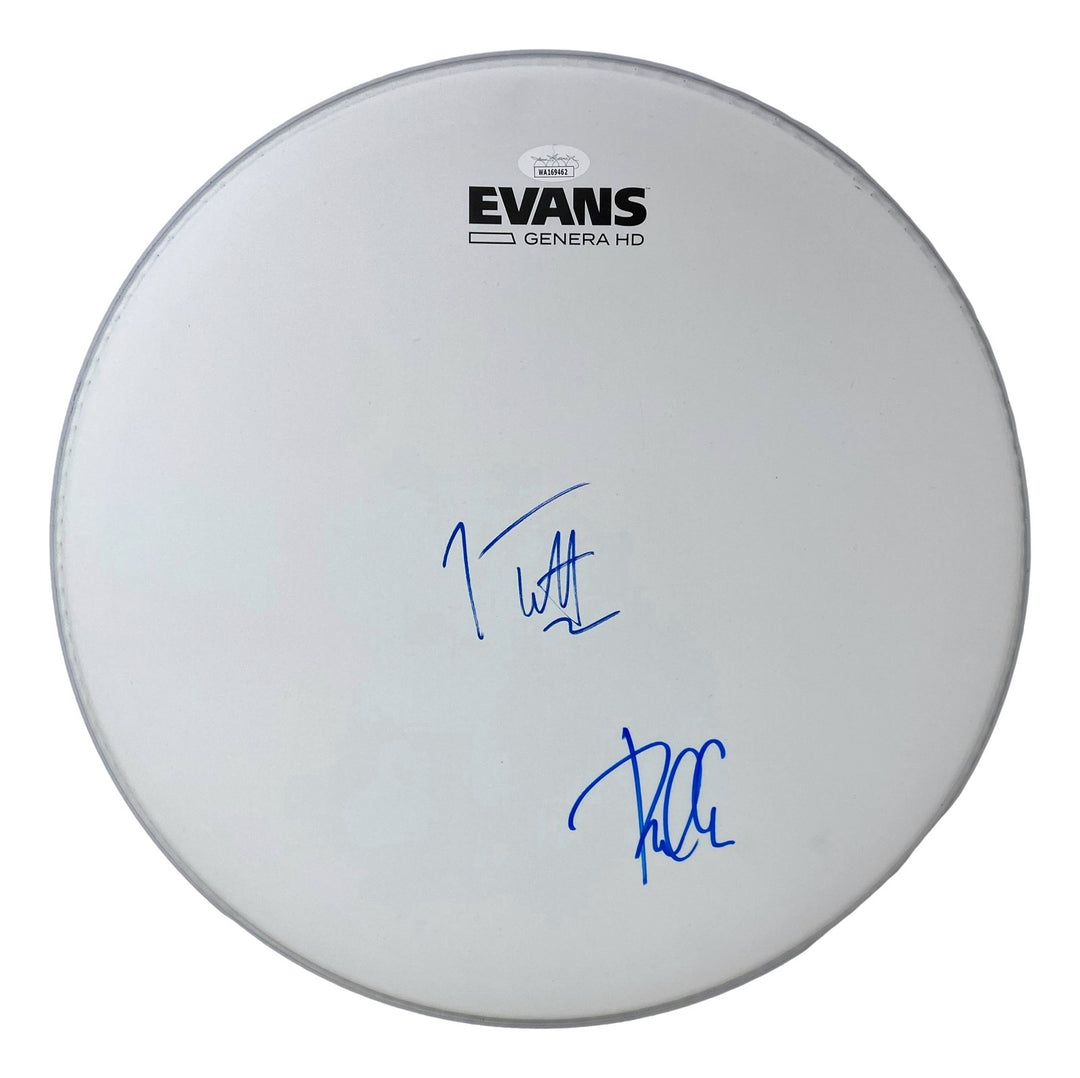 Joe Elliott Phil Collen Def Leppard Signed 15" Flt White Evans Drum Head JSA ITP