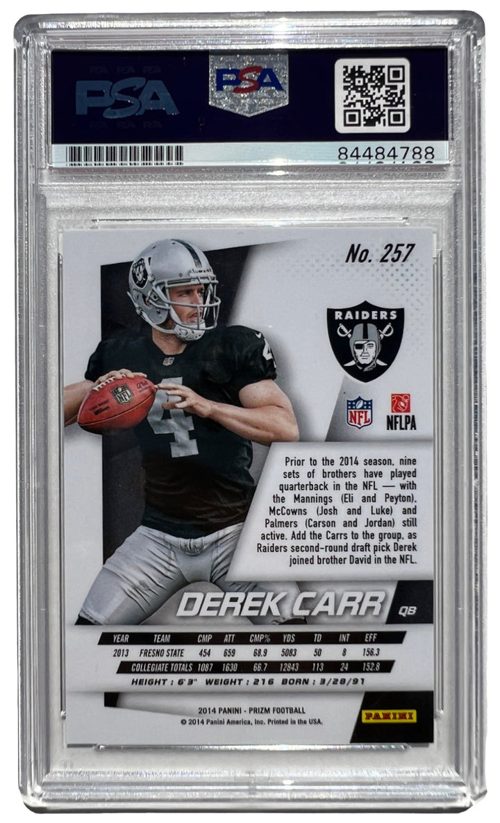 DEREK CARR SIGNED 2014 PANINI PRIZM ROOKIE CARD RAIDERS SAINTS #257 RC PSA/DNA