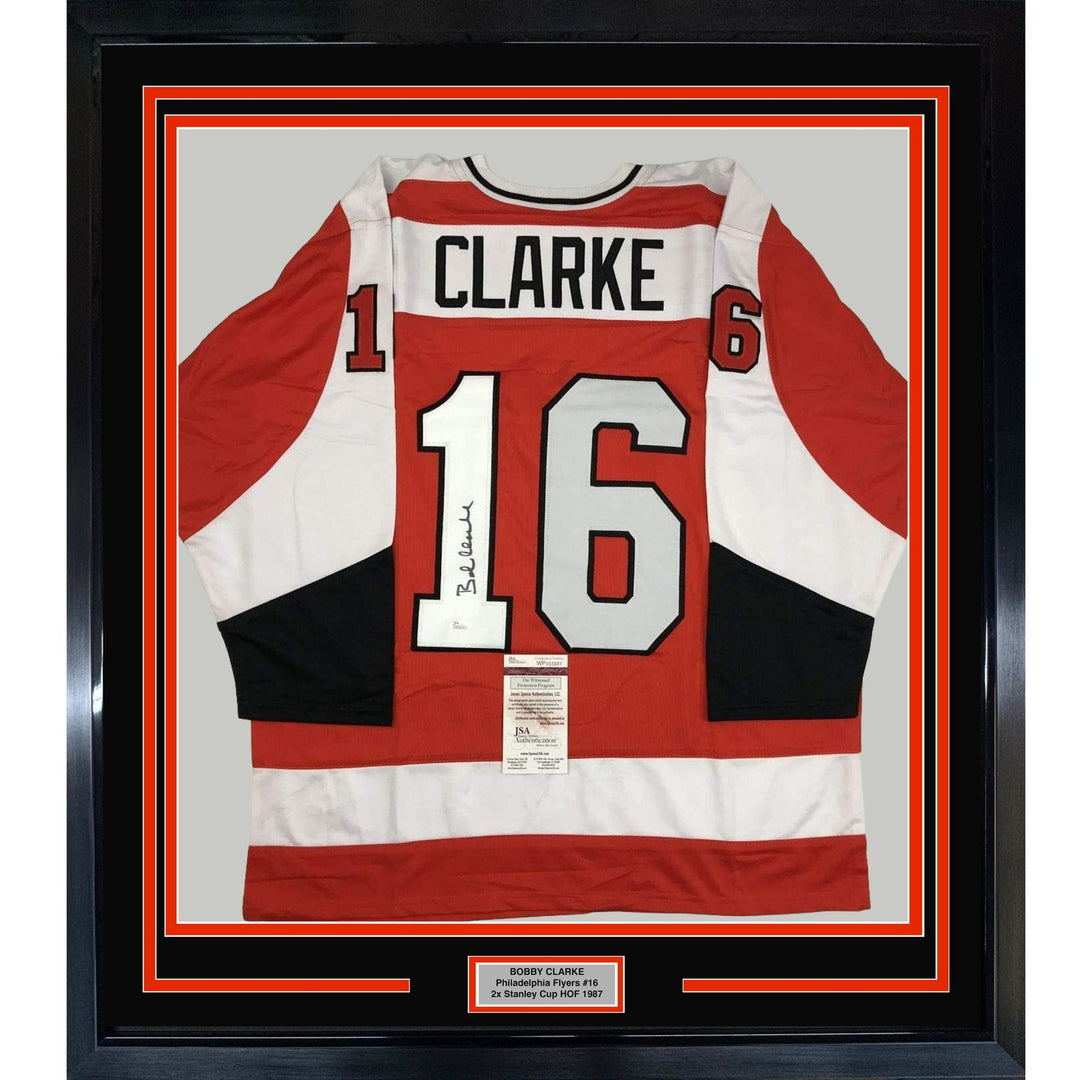 FRAMED Signed BOBBY BOB CLARKE 35x39 Philly Orange Jersey JSA COA