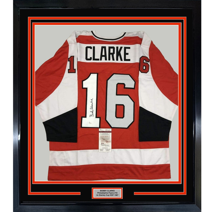 FRAMED Signed BOBBY BOB CLARKE 35x39 Philly Orange Jersey JSA COA