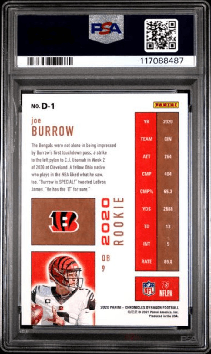 Graded 2020 Panini Chronicles Joe Burrow #D1 Dynagon RCs RC Card PSA 10
