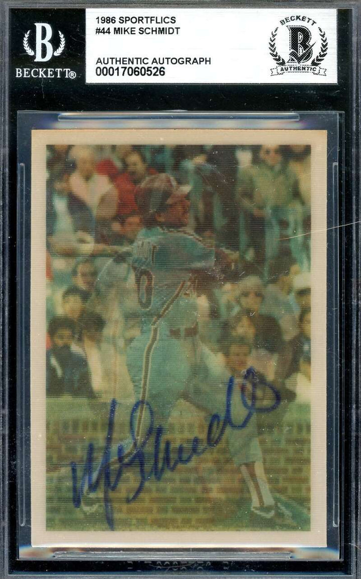 Mike Schmidt Beckett BAS Signed 1986 Sportflics Autograph