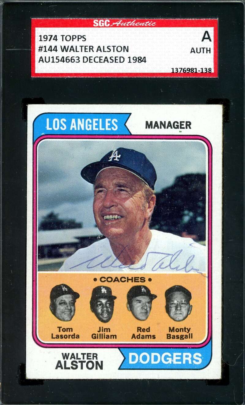 Walter Alston SGC Coa Signed 1974 Topps Autograph