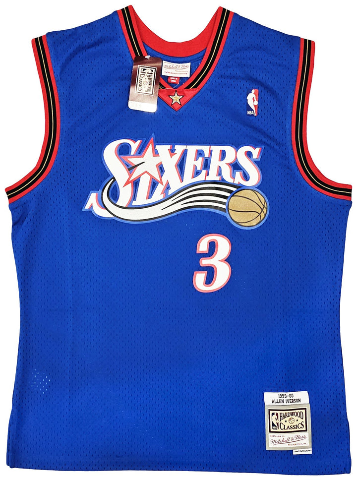 76ers Allen Iverson Auto Blue AUTH Mitchell Ness 99 HWC Swingman Jersey L BAS