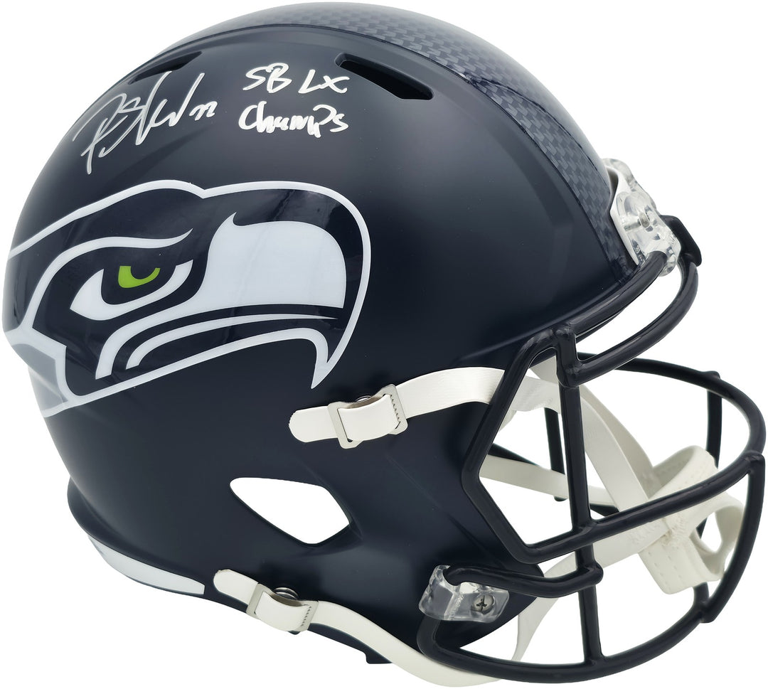 Rashid Shaheed Signed Seahawks Blue Full Size SB LX Champions Logo Speed
