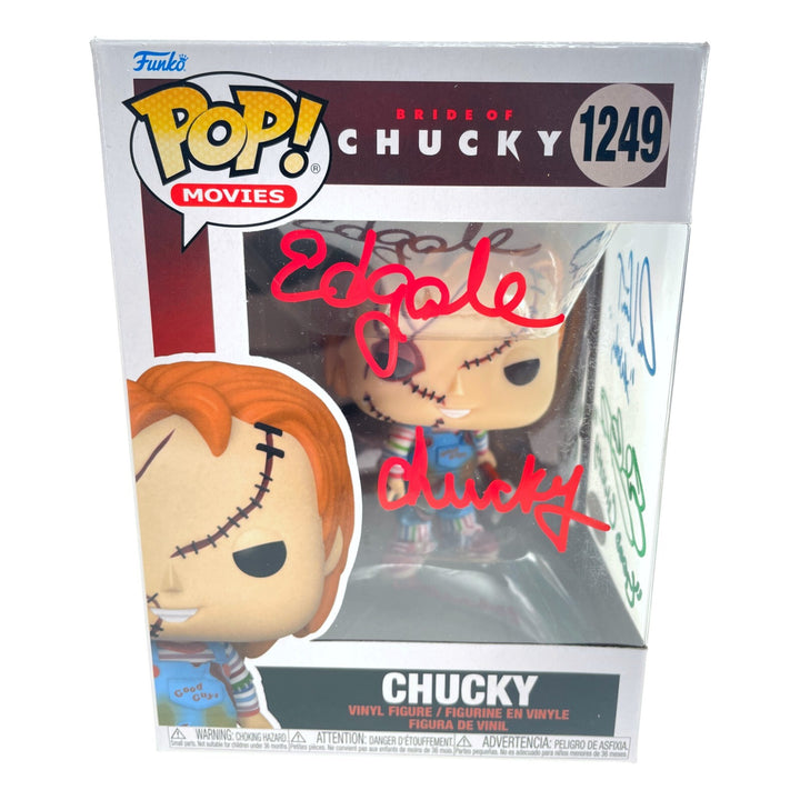 Chucky Funko Pop #1249 Autographed x3 Ed Gale Alex Vincent Edan Gross JSA COA