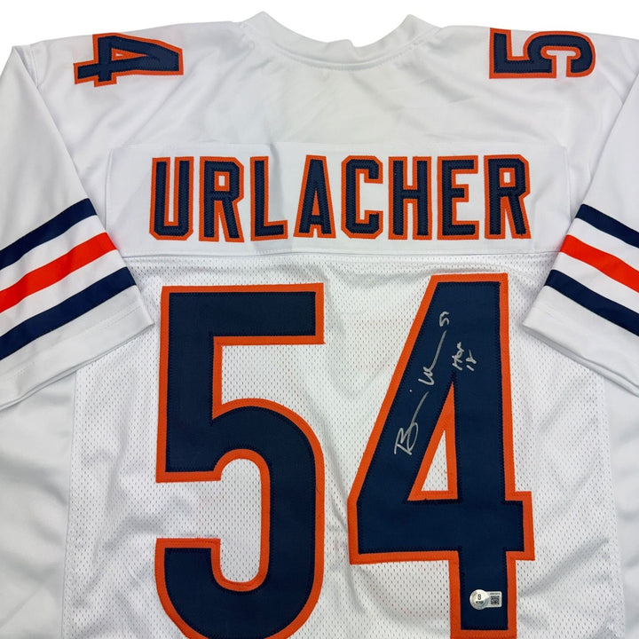 Autographed/Signed Brian Urlacher HOF 18 Chicago White Football Jersey BAS COA