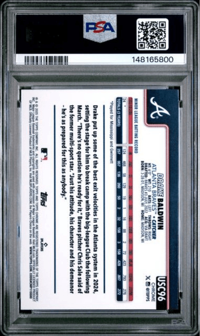 Graded 2025 Topps Chrome Update Drake Baldwin #96 Rookie RC Baseball Card PSA 10