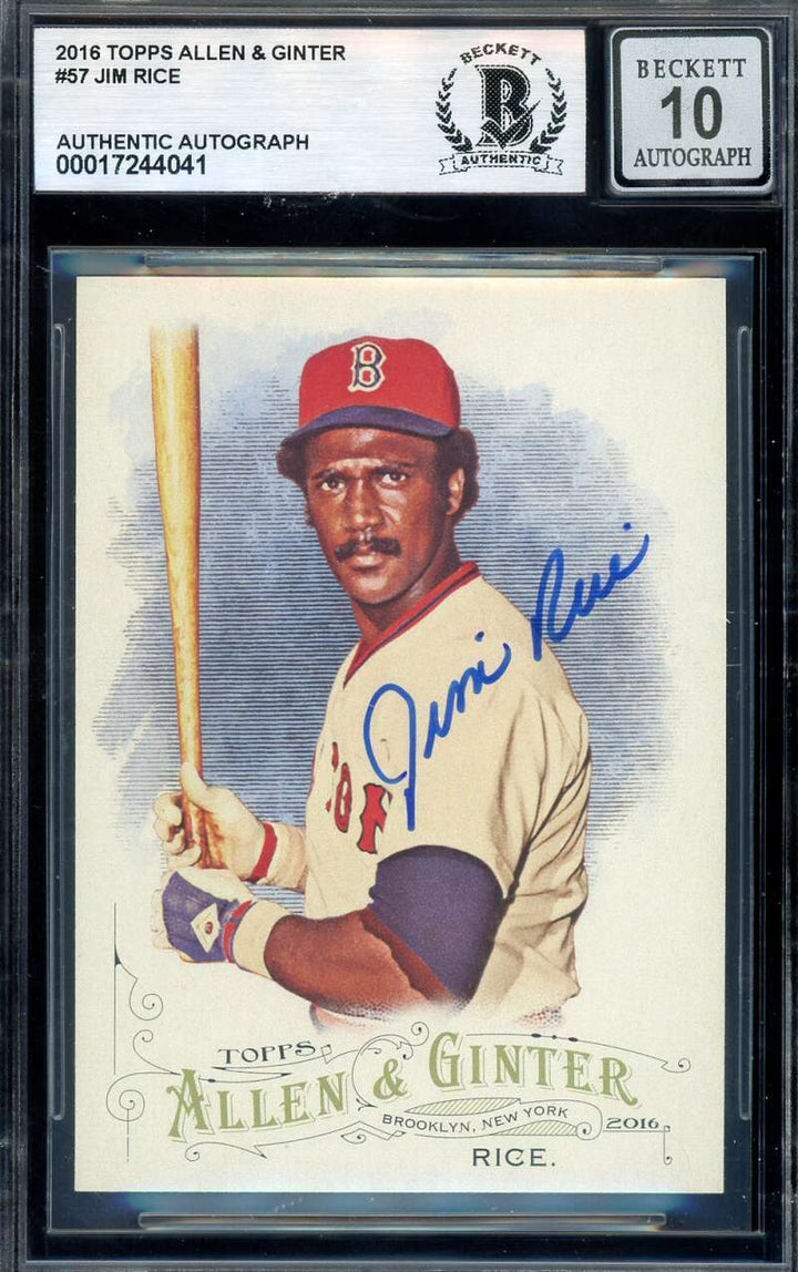 Jim Rice Gem Mint 10 Beckett BAS Signed 2016 Topps Allen & Ginter Autograph