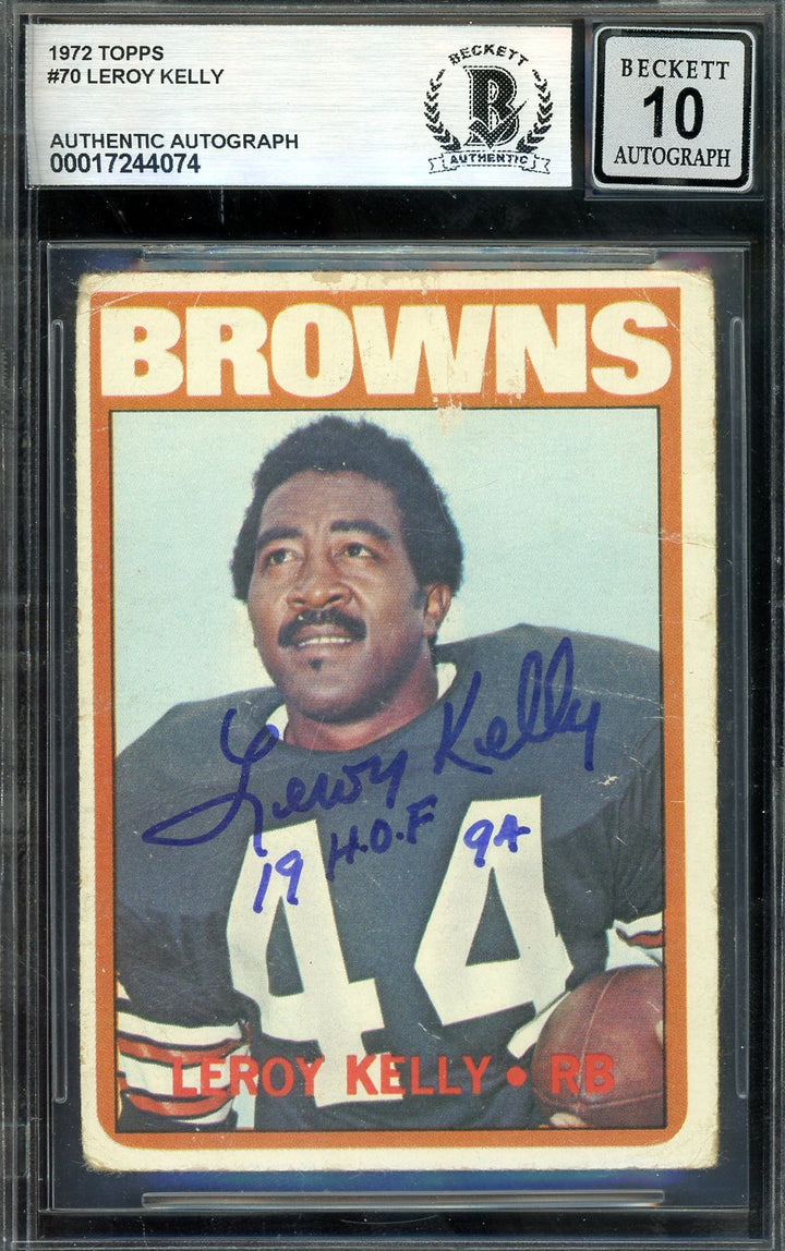 Leroy Kelly Gem Mint 10 Beckett BAS Signed 1972 Topps Autograph