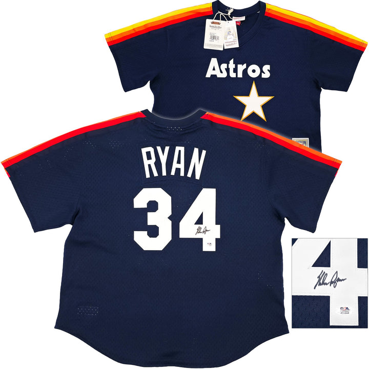 Houston Astros Nolan Ryan Signed Blue Mitchell & Ness Cooperstown Collection