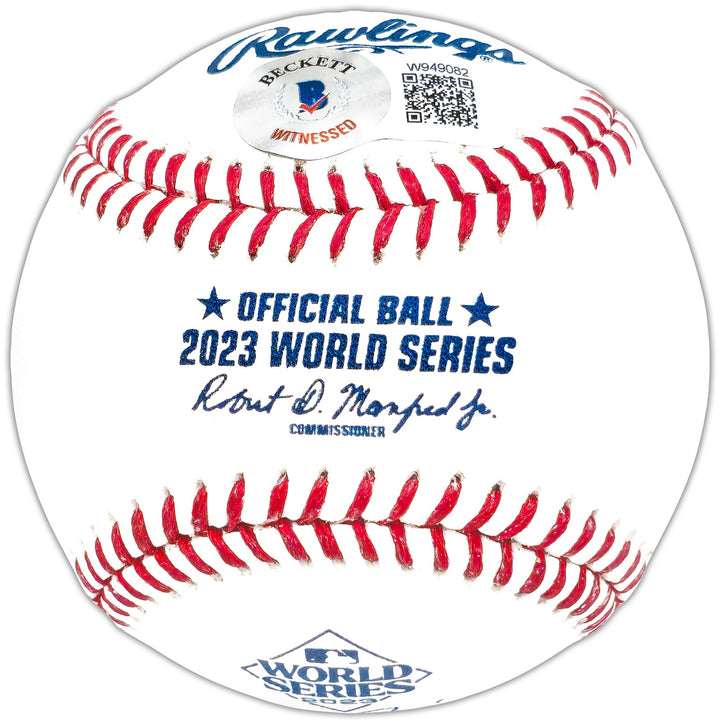 Marcus Semien Signed Official 2023 WS Logo MLB Baseball Rangers Beckett Witness