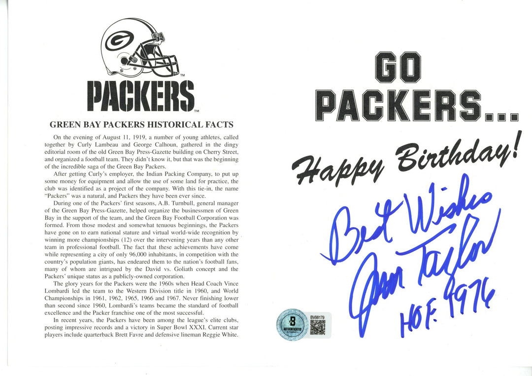 Jim Taylor Autographed/Signed Green Bay Packers 5x7" Birthday Card Beckett 56081