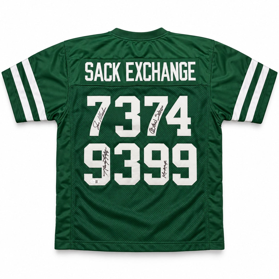 Jets Sack Exchange 4-Signed Green Custom Jersey JSA