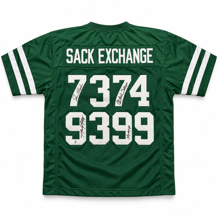 Jets Sack Exchange 4-Signed Green Custom Jersey JSA