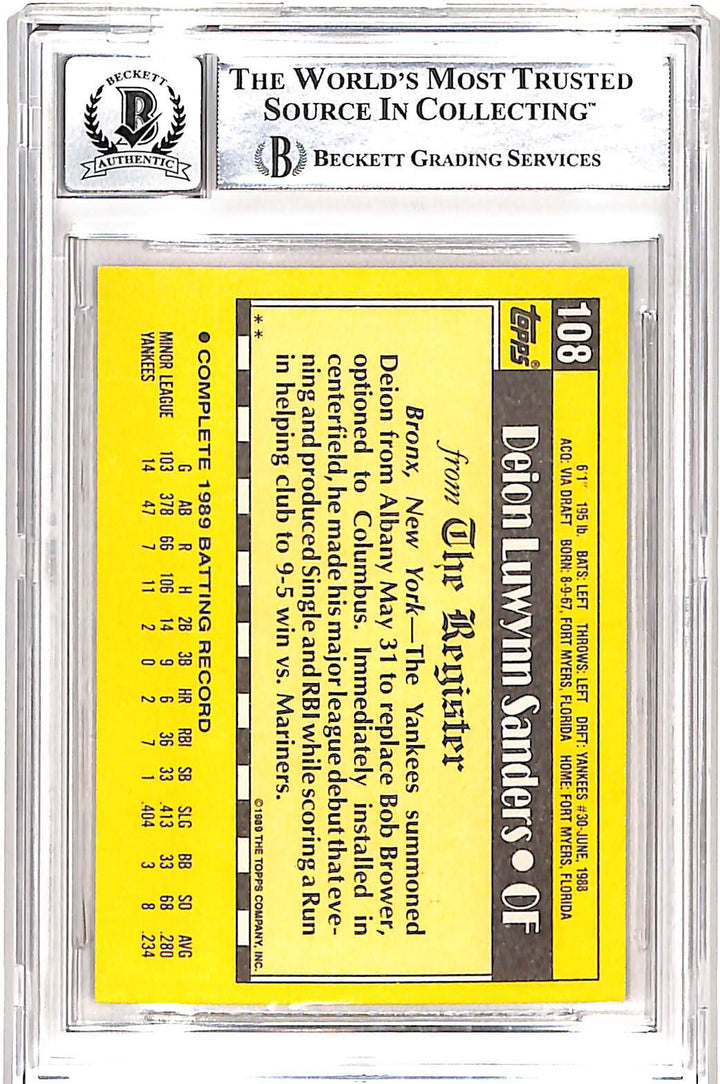 Deion Sanders Signed 1989 Topps Debut #108 Card 10 Auto Beckett 42659