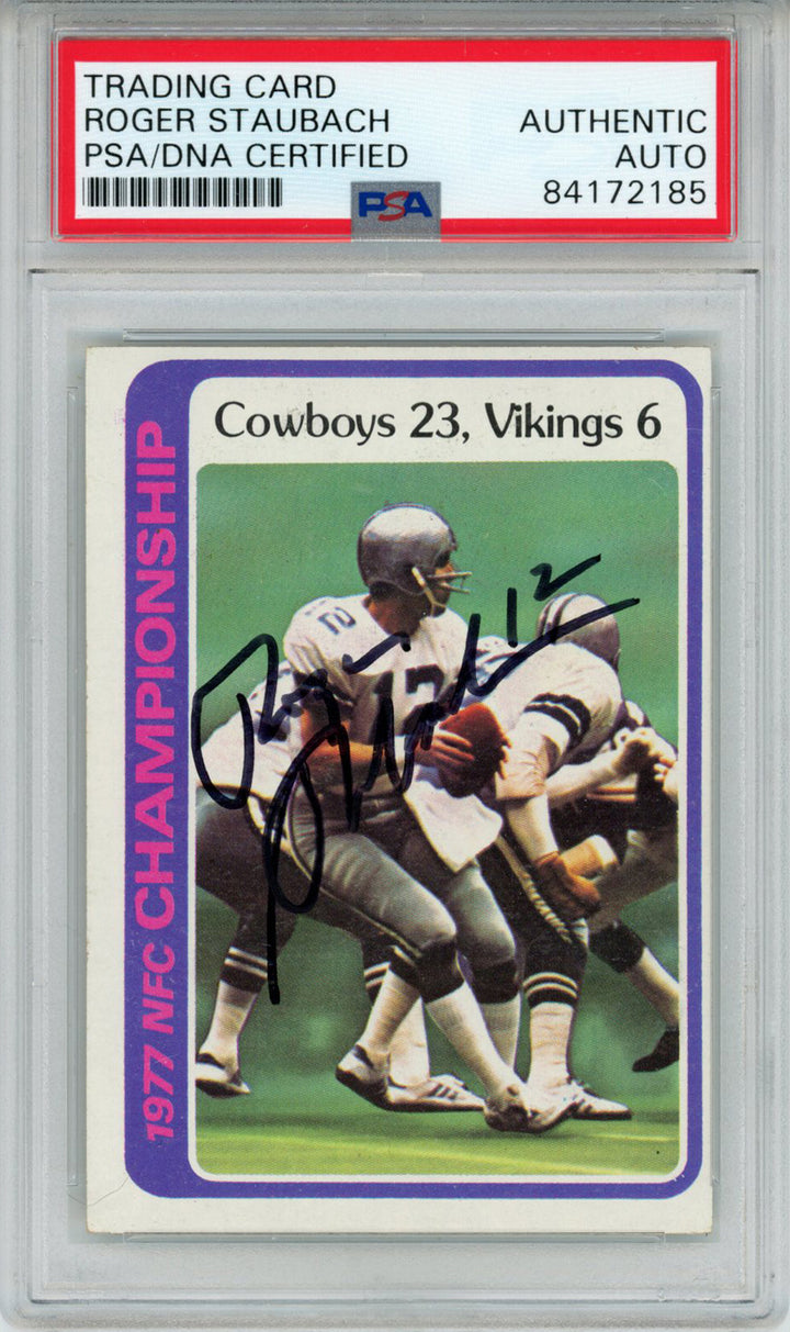 Roger Staubach Signed 1978 Topps #166 NFC Championship Card PSA Slab 43559