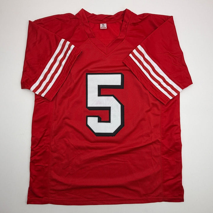 Autographed/Signed Trey Lance San Francisco Red ALT Jersey Beckett BAS COA