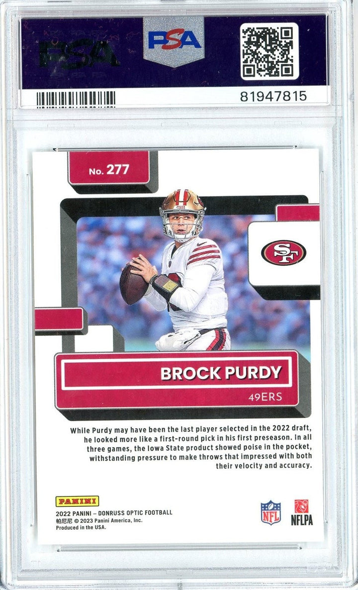 Graded 2022 Panini Donruss Optic Brock Purdy #277 Rookie RC Card PSA 10