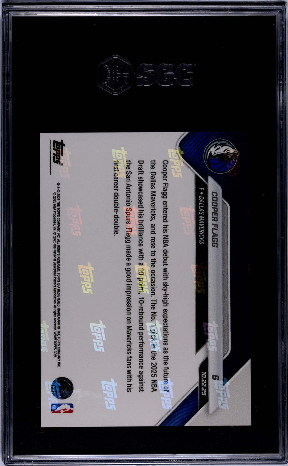 Graded 2025 Topps Now Cooper Flagg #6 Rookie RC Basketball Card SGC 9.5 Mint+