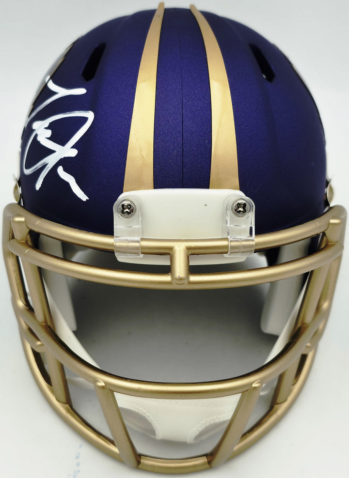 Terrell Suggs Auto Ravens 2024 Alternate Purple Speed Mini Helmet Beckett Wit