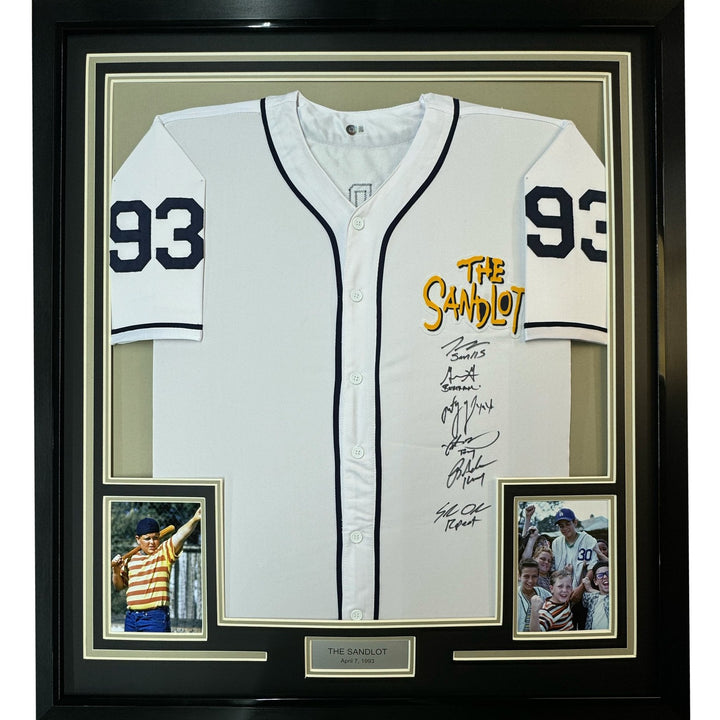 Framed Autographed/Signed The Sandlot Movie 33x42 6x Sigs White Jersey COA
