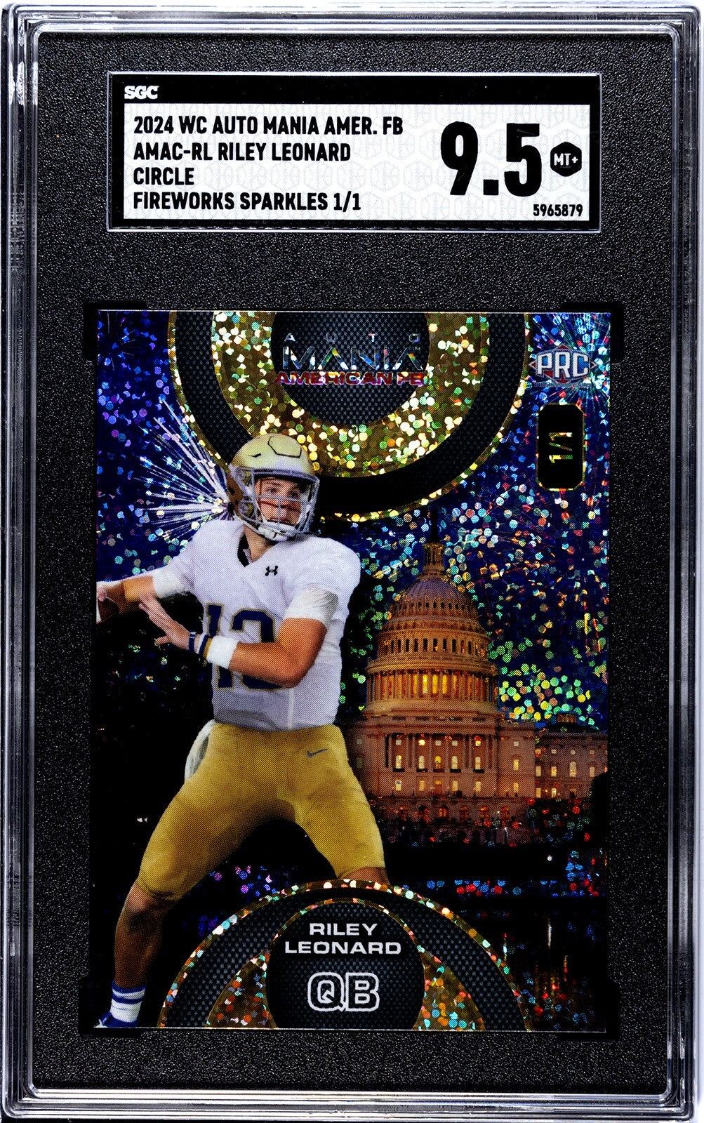 Riley_Leonard 2024 Wildcard Auto Mania Rookie Card 1/1 #AMAC-RL- SGC Graded 9.5