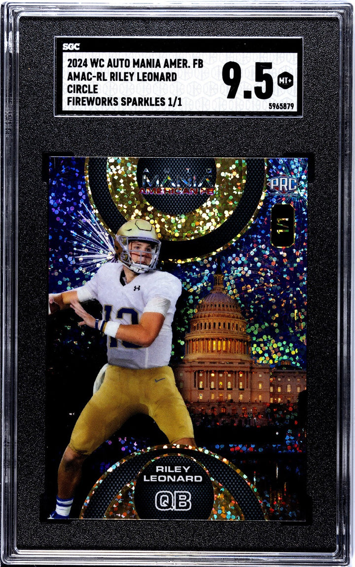 Riley_Leonard 2024 Wildcard Auto Mania Rookie Card 1/1 #AMAC-RL- SGC Graded 9.5