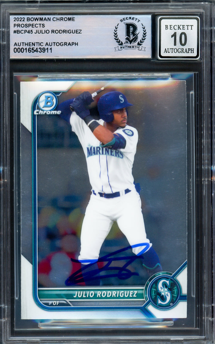 Julio Rodriguez Auto 2022 Bowman Chrome Prospects RC BCP45 Sig 10 Beckett