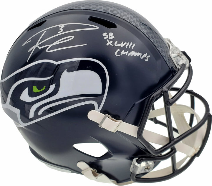 Russell Wilson Signed Seahawks Full Size Replica Speed Helmet In Silver RW Holo
