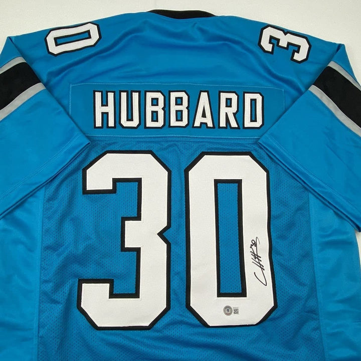 Autographed/Signed Chuba Hubbard Carolina Blue Jersey Beckett BAS COA