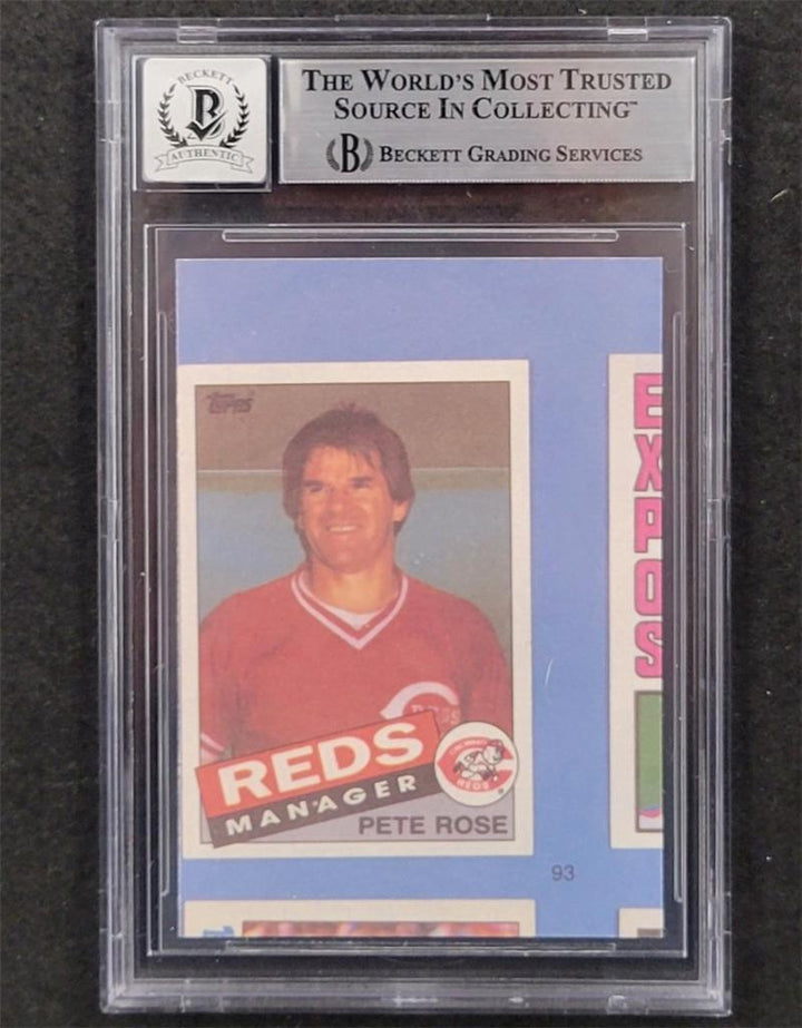 Pete Rose signed 1985 Topps #93 Cincinnati Reds Trading Card BAS BGS 10 auto