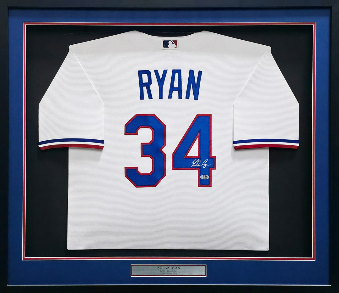 Nolan Ryan Signed Framed Rangers White Nike Jersey PSA/DNA