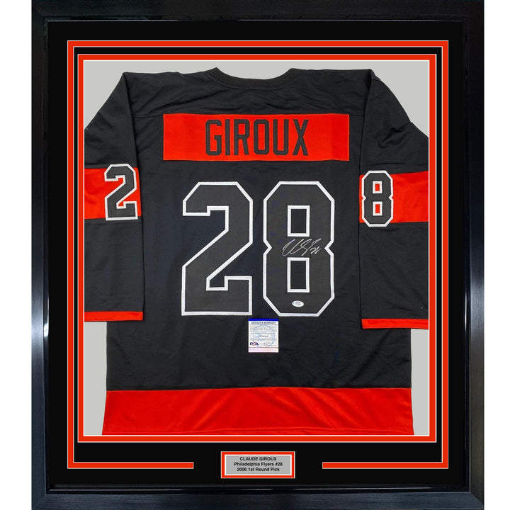 Framed Autographed/Signed Claude Giroux 33x42 Black Jersey PSA/DNA COA