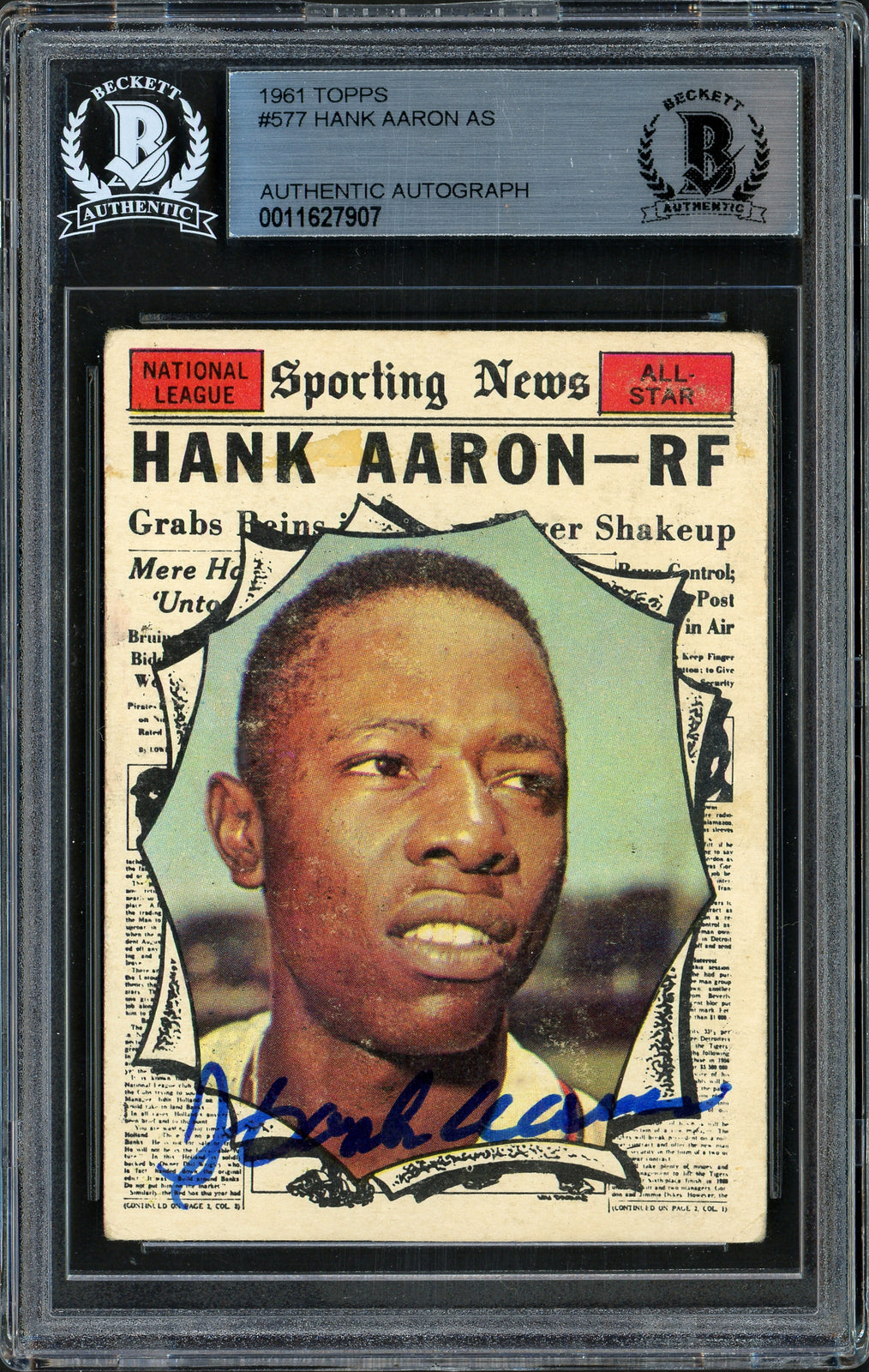 Hank Aaron Signed 1961 Topps Card 577 Milwaukee Braves Beckett #11627907